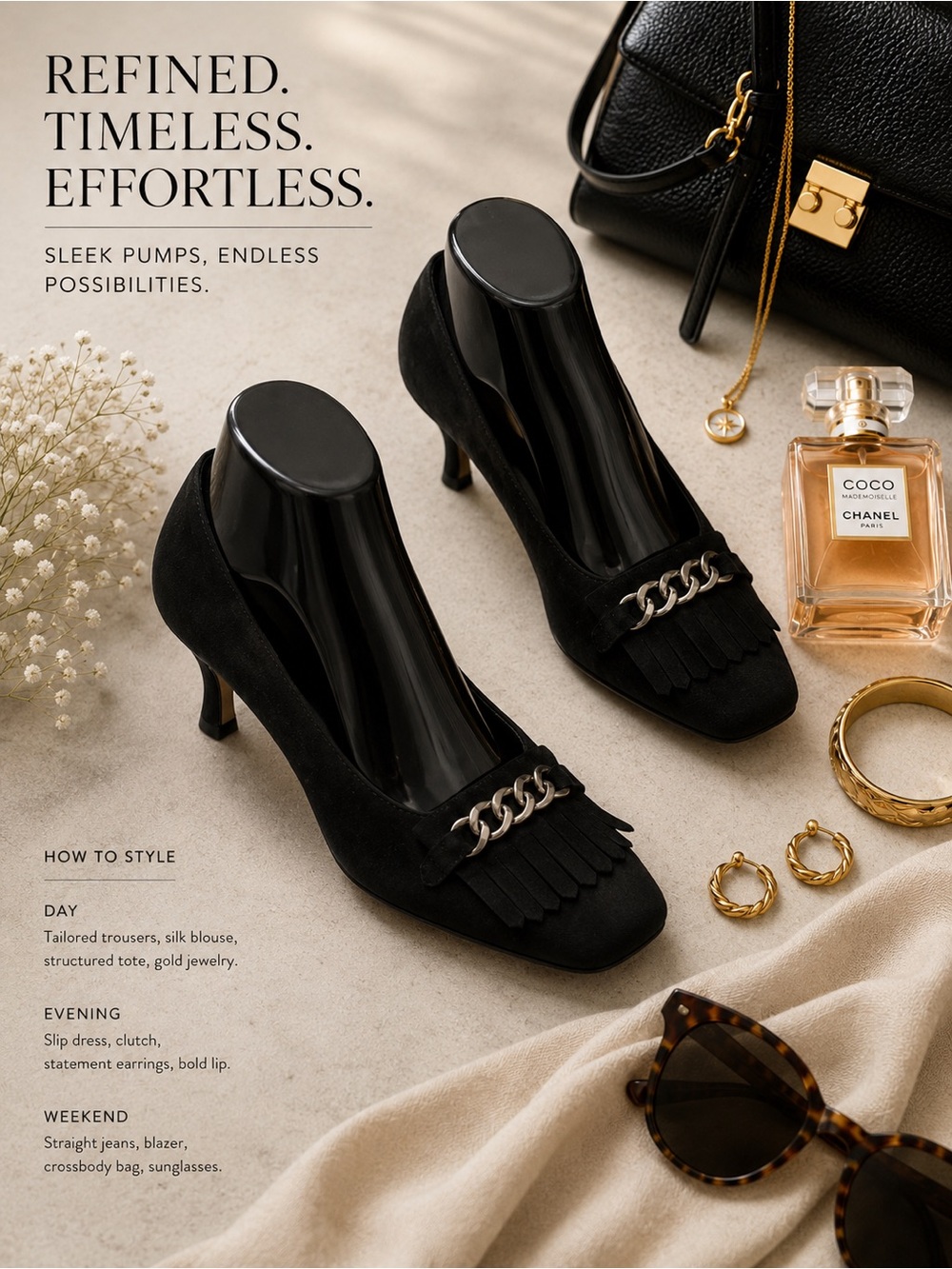 Karen Scott Black Suede Chain-Trim Block Heel Pumps